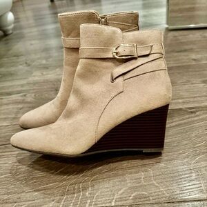 Life Stride Tan Ankle Booties with Wedge Heel